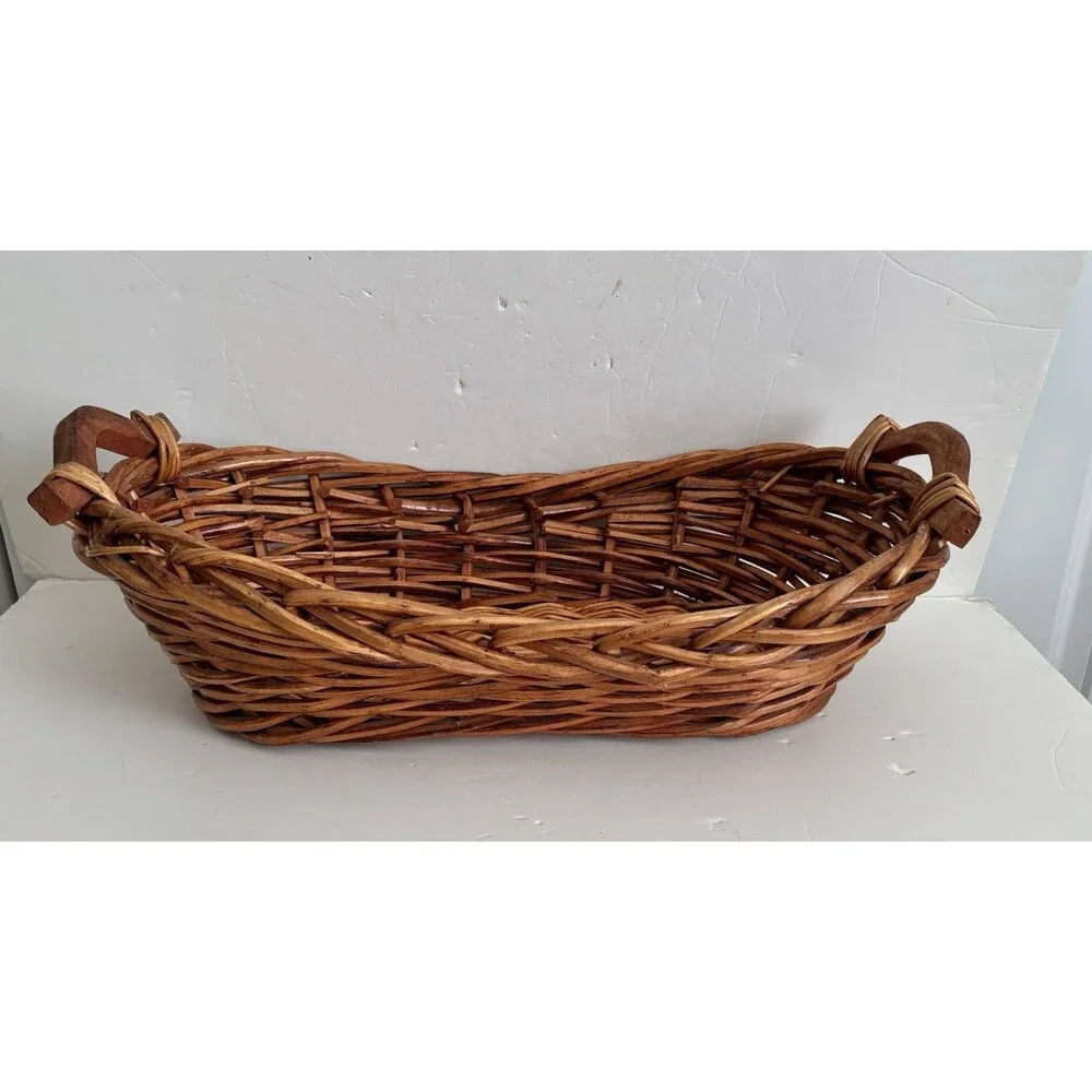 Oval Wicker Basket Bread Baguette With Handless Fruit, Flowers, 21